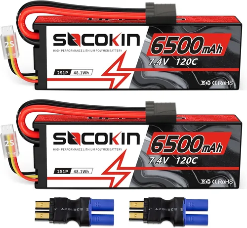 Miniatura 9 de 2S Lipo Batería 7.4V 50C 2200mAh Lipo Batería con conector TR Enchufe Suave Estuche Shorty para RC Car Truck Boat Truggy FPV Drone Quadcopter UAV