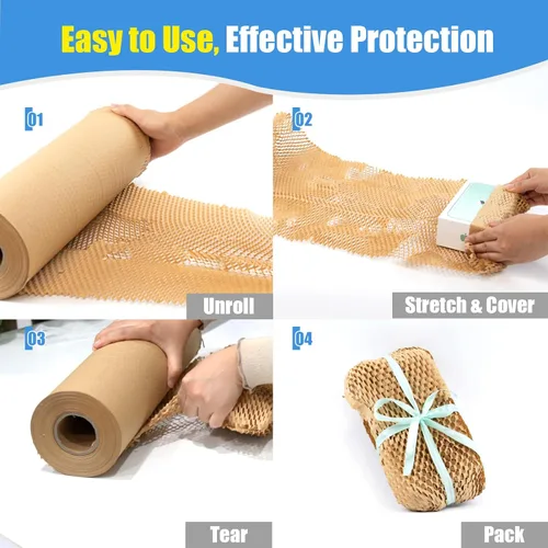 Miniatura 5 de Rollo de papel de embalaje de panal de abeja de 12 pulgadas x 295 pies con calcomanías frágiles, envoltura acolchada biodegradable para mudanza