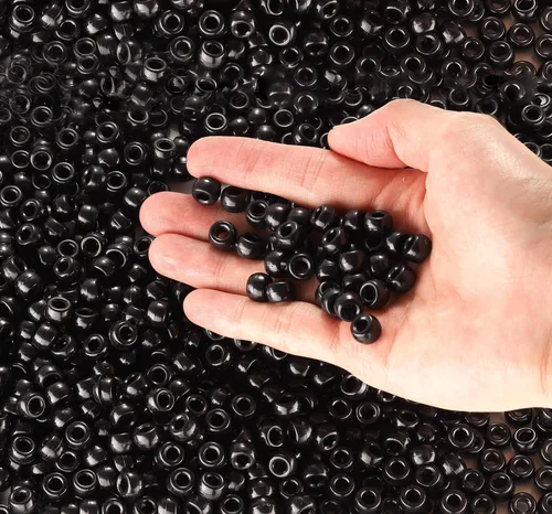Miniatura 4 de Cuentas de pony negro (1200 cuentas de 0.236 x 0.325 pulgadas), cuentas de poni a granel, cuentas para hacer pulseras, cuentas para trenzas