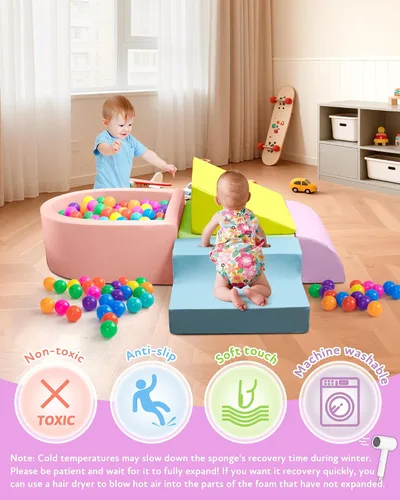 Miniatura 6 de Bloques de escalada para bebés, juego suave para bebés de 6 a 12 meses, parte inferior de partículas antideslizantes y conectores de velcro