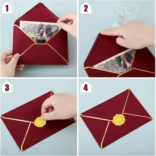 Miniatura 3 de 50 piezas de sobres A7 5 x 7 sobres para tarjetas con solapa en V y borde dorado para tarjetas de invitación de boda, graduación, baby shower, Verde