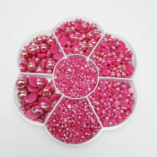 Miniatura 3 de Chenkou Craft - 1 caja con 3000 mitades de perlas, cuentas circulares con inferior plano, gemas sueltas Media bola fucsia oscura