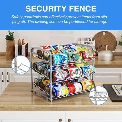 Miniatura 5 de Organizador de latas, dispensador de almacenamiento de latas apilable de 3 niveles, para almacenamiento de alimentos, armarios de cocina o despensa