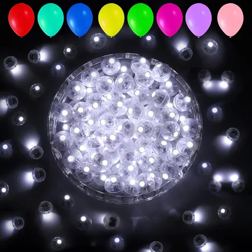 Miniatura 30 de Aogist 100 luces de globo Mutilcolor, luz de bola pequeña impermeable de largo tiempo de espera, lámpara LED redonda para linterna de papel, fiesta