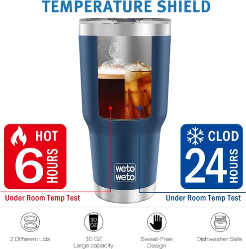 Miniatura 4 de WETOWETO - Vaso de 30 onzas con tapa, de acero inoxidable aislado al vacío, taza de viaje para agua y café con doble pared, con recubrimiento