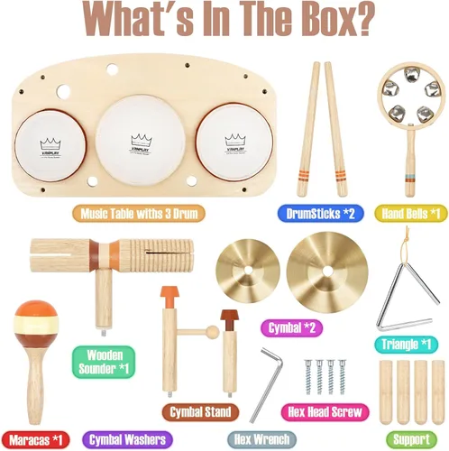 Miniatura 4 de Juego de Tambores para Niños - Juguetes Montessori para Niños de 2 Años, Niño o Niña, Regalos de Cumpleaños, 11 en 1 Instrumentos Musicales