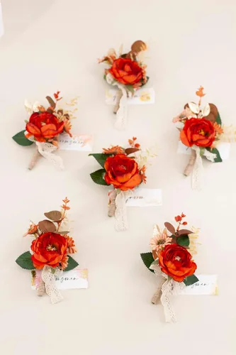 Miniatura 6 de Ansofi Juego de 6 boutonniere naranja quemado para hombres para boda, novios padrinos de boda, boutonniere para ceremonia de boda rústica bohemia