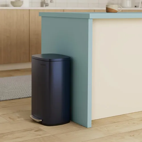 Miniatura 2 de SONGMICS Bote de basura de 13 galones (50 litros), cubo de basura de cocina de acero inoxidable, cubo de basura para reciclaje o basura, cierre Azul