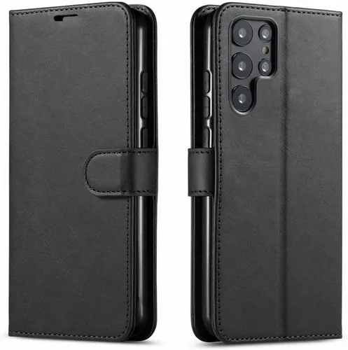 STARSHOP Funda compatible con Samsung Galaxy S22 Ultra, de piel sintética, a prueba de golpes, con ranuras para tarjetas de crédito y cierre Oscuro