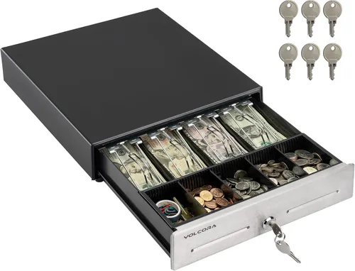 Miniatura 9 de Volcora Cajón electrónico de caja registradora de 13 pulgadas para sistema de punto de venta (POS) con bandeja de efectivo de 4 billetes y 5 Negro