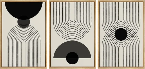 Miniatura 80 de SIGNLEADER Lienzo enmarcado para pared, juego de arte de collage de polígonos retro marrón tostado, ilustraciones con formas abstractas, arte