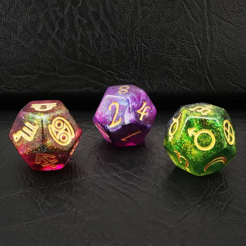 Miniatura 5 de Bescon Juego de dados astrológicos de 3 piezas, Dados de adivinación de constelación D12, 3 colores efecto de piedra mágica Juego de piedras mágicas