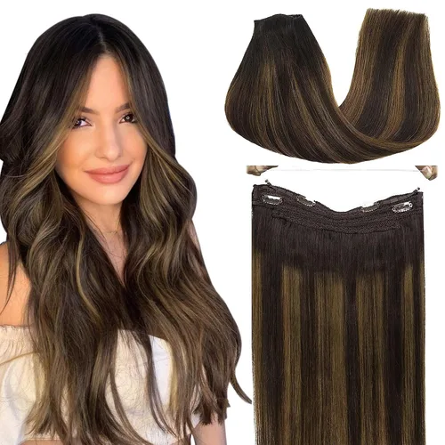 Miniatura 36 de GOO GOO Extensiones de Cabello Humano con Alambre, 18A/613A Rubio Oscuro mezclado con Rubio Decolorado Resaltado 18 pulgadas 95g, Extensiones