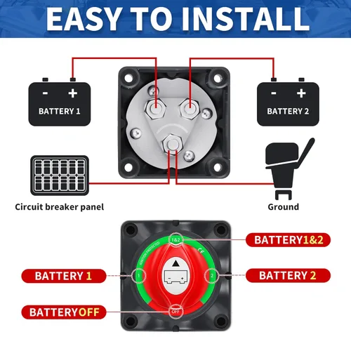 Miniatura 5 de Joinfworld Interruptor de desconexión de batería 1-2-Ambos-Apagado de 12V-48V, impermeable, interruptor de apagado de batería doble, interruptor