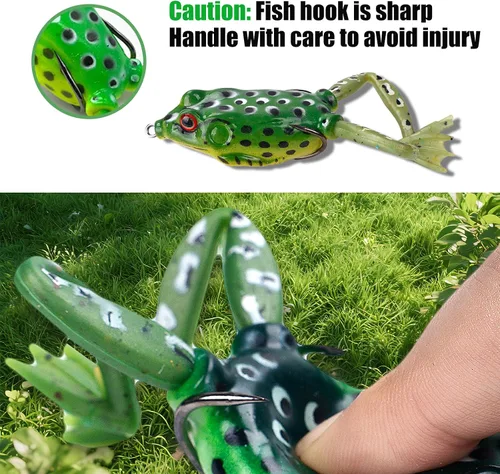 Miniatura 3 de Señuelo de rana suave realista sin hierbas, señuelo de pesca de rana superior para lubina, ganchos dobles realistas para señuelos de pesca