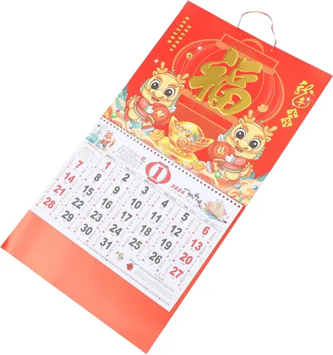 STOBOK Calendario de pared chino 2024 Calendario de Año Nuevo Año Lunar del Dragón Calendario colgante Calendario mensual Lágrima Calendario diario