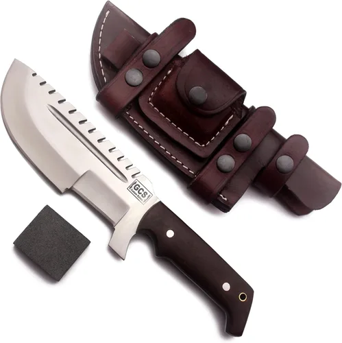 Miniatura 13 de GCS - Cuchillo de caza de acero D2 hecho a mano G10, mango fijo, cuchillo de hoja fija, mano derecha, funda de cuero de búfalo y piedra de afilar