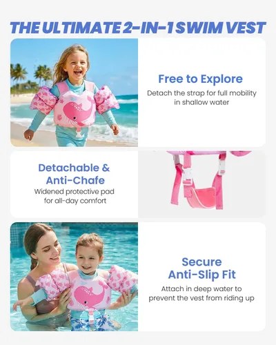 Miniatura 3 de Gogokids 2-in-1 Toddler Swim Vest Pool Floaties for Kids[CPC Certified & Remove Crotch Strap]Puddle Float Jumper 24-66 Pounds, Toddler Arm Floaties