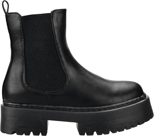 Miniatura 2 de KEIIYJ Botines Chelsea de tacón bajo con plataforma para mujer en negro (KEY6)