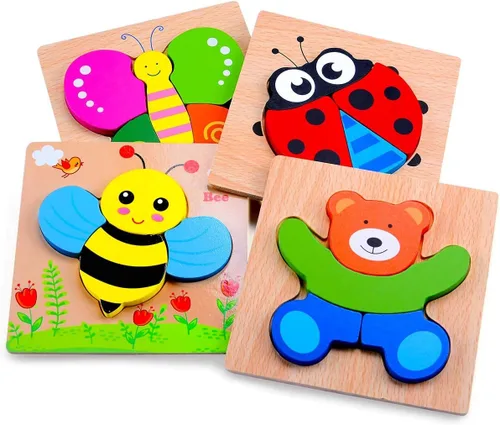 Magifire Rompecabezas de madera, juego de 4 juguetes de rompecabezas para niños pequeños de 1 a 3 años, juguetes educativos para bebés con piezas