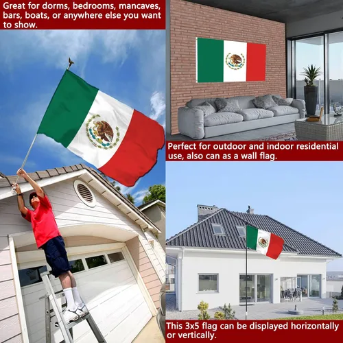 Miniatura 2 de Bandera de México MX de 4 x 6 para exteriores, doble cara, cabecera de lona de poliéster de colores vivos y 4 filas cosidas, banderas nacionales