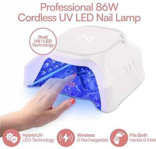 Miniatura 5 de M - Lámpara de uñas profesional híbrida GlowPro de 86W inalámbrica recargable LED UV, secador de uñas inalámbrico para uñas de gel, manicura, Blanco