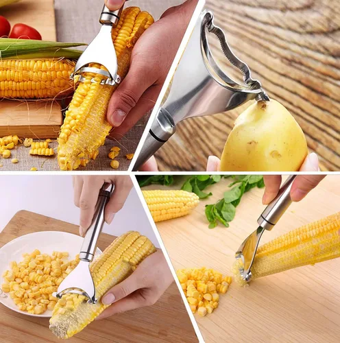 Miniatura 2 de 2 peladores mágicos de maíz, pelador de mazorcas de maíz de acero inoxidable, práctica herramienta para utensilios de cocina, cortador de mazorca