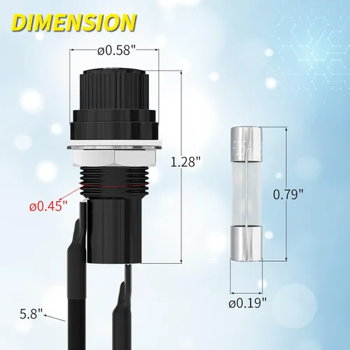 Miniatura 2 de Joinfworld Portafusibles de montaje en panel 5x20mm 12V DC 250V AC con tapas de tornillo Portafusibles con cables presoldados y fusibles de tubo