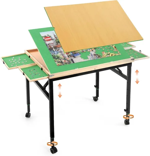Miniatura 7 de Mesa y tablero de rompecabezas BittPicc con 4 cajones - Ángulo de inclinación ajustable, ruedas y patas plegables sin necesidad de montaje