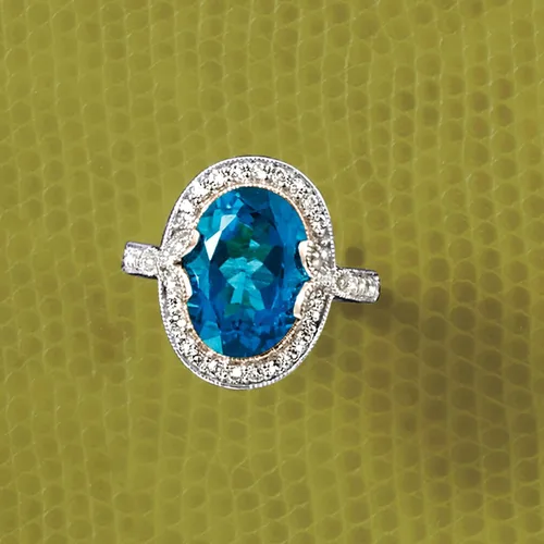 Miniatura 4 de Ross-Simons 7.89 ct. t.w. London Blue and White Topaz Ring With Diamond Accents in Sterling Silver
