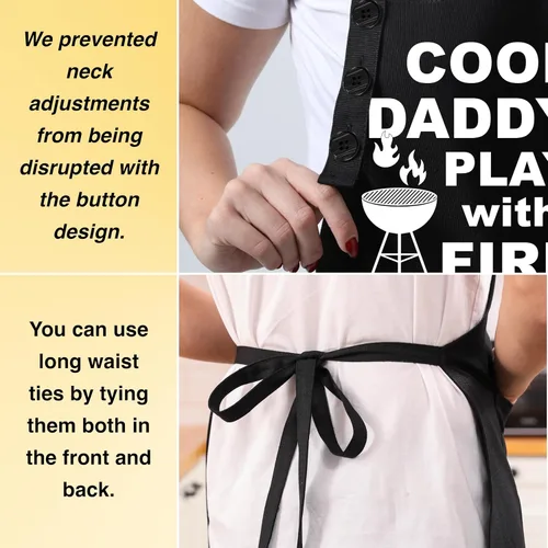 Miniatura 7 de TOSHE Delantal de Cocina Resistente a Gotas de Agua de Algodón con Delantales Ajustables para Mujer con Bolsillos 12 Opciones de Color Cocina Negro