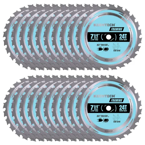 Miniatura 10 de KEENTECH - Juego de 10 hojas de sierra circular de 18,4 cm, 24 dientes, para marcos, con punta de carburo de tungsteno, rectificado ATAF, vástago