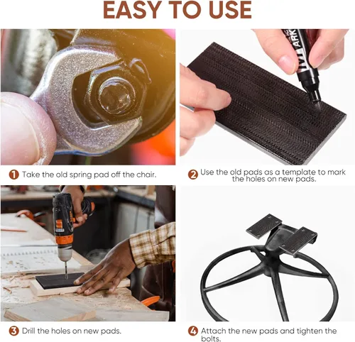 Miniatura 7 de Tondiamo 10 placas de resorte para silla de patio, placas de resorte giratorias negras de fibra de vidrio, piezas de repuesto para muebles