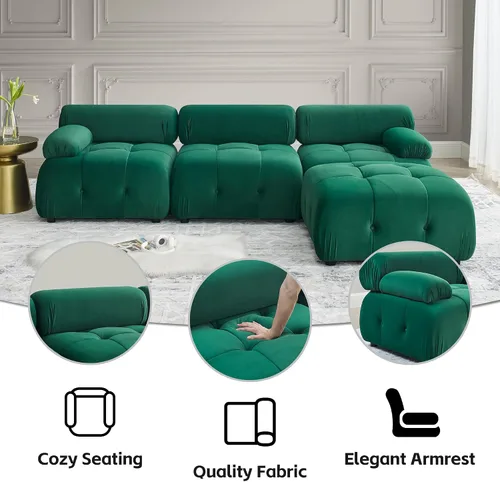 Miniatura 6 de DEINPPA Sofá modular modular de 93 pulgadas, sofá de terciopelo minimalista en forma de L, sofá convertible, muebles de sala de estar para sala