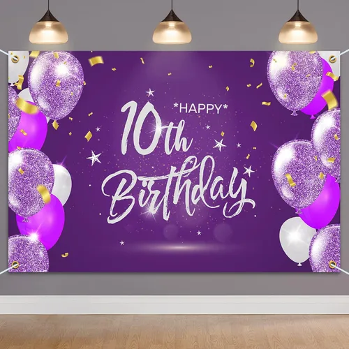 HAMIGAR Fondo de pancarta de feliz cumpleaños número 10 de 6 x 4 pies, decoraciones de cumpleaños de 10 años, suministros de fiesta para niñas,