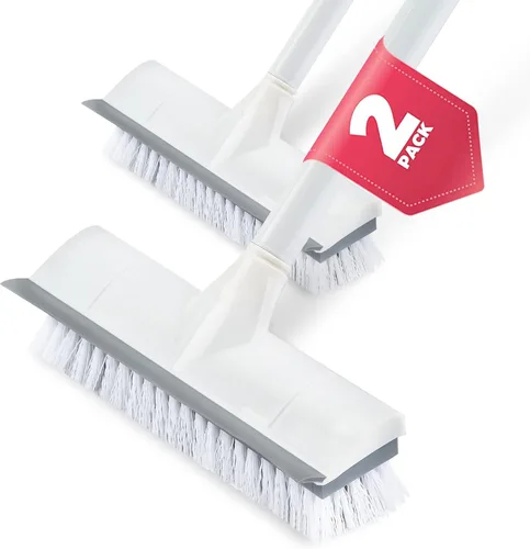 Miniatura 9 de BOOMJOY Cepillo de limpieza de suelo con mango largo de 57 pulgadas, cabeza de 12 pulgadas de ancho, raspador y cepillo 2 en 1, cerdas rígidas