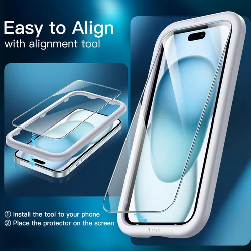 Miniatura 5 de JETech Protector de pantalla para iPhone 15 Plus de 6.7 pulgadas, película de vidrio templado con herramienta de fácil instalación, compatible