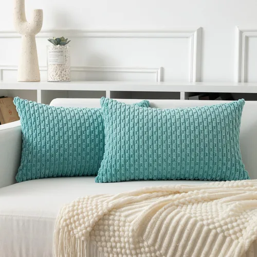 Miniatura 101 de Kevin Textile - Juego de 2 fundas de almohada decorativas de pana de 22 x 22 pulgadas, suaves, estilo bohemio, a rayas, decoración moderna del hogar