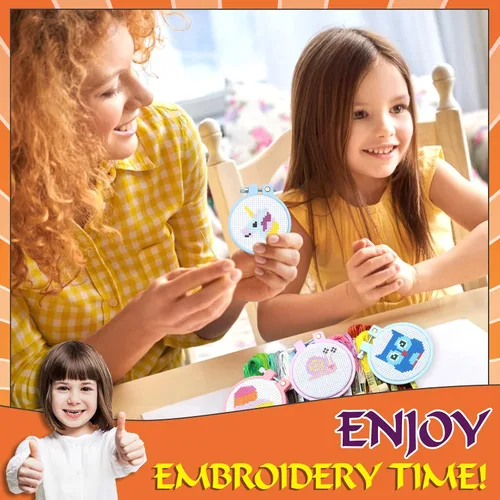 Miniatura 4 de ZOCONE 12 kits de punto de cruz para niños de 7 a 13 años, kits para principiantes con instrucciones, llaveros, aros y herramientas de bordado