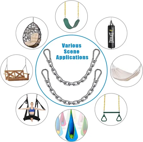 Miniatura 7 de Juego de 2 cadenas para saco de boxeo y 4 mosquetones, de acero inoxidable resistente, kit de cadena de silla colgante para hamaca para interiores