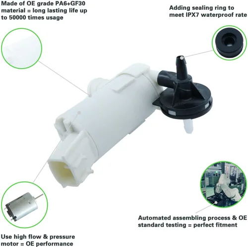Miniatura 4 de 1 motor de bomba de líquido para limpiaparabrisas delantero/trasero de 12 V con kit de repuesto de arandela de goma compatible con modelos 07-11 CRV