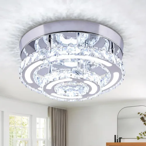 Miniatura 11 de Lámpara de techo LED moderna de 15.7 pulgadas, lámpara de araña de cristal de montaje empotrado, lámpara moderna con forma de luna redonda para sala