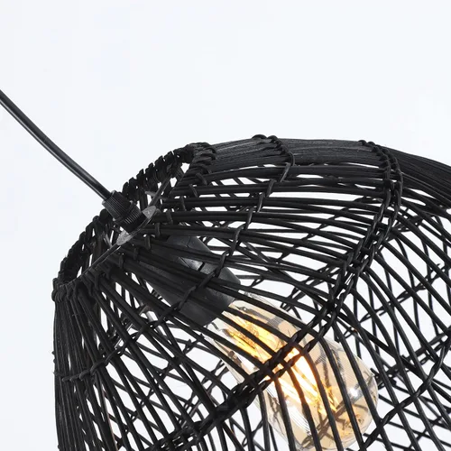 Miniatura 5 de Lámpara colgante de bambú, estilo bohemio, 1 lámpara, lámpara colgante de ratán, luz colgante tejida para cocina, isla de guardería, color negro