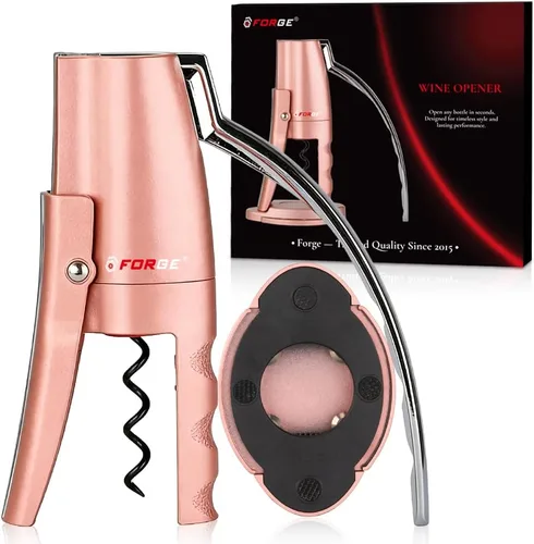 Forge - Sacacorchos de palanca vertical compacto de calidad con cortacápsulas. 3 segundos para abrir una botella de vino. Rosa. Rosado