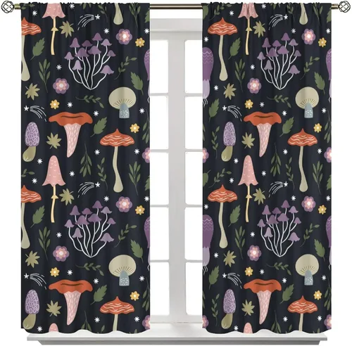 Miniatura 25 de Cortinas semitraslúcidas de hongos, estilo bohemio, plantas místicas, sol, luna, tratamiento de ventana para dormitorio, sala de estar, cocina