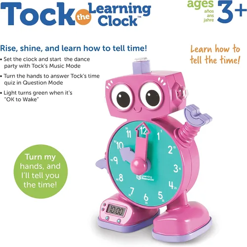 Miniatura 6 de Learning Resources Tock The Learning Clock Pink - Reloj digital para el aula, aprender la hora, temporizador para niños, elementos esenciales