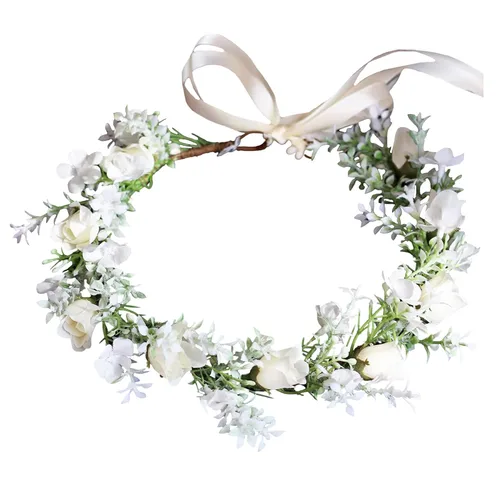 Miniatura 21 de Corona de flores de rosas para novia, diadema floral para el cabello, diadema de flores, halo bohemio con cinta, boda, fiesta, festival, fotos