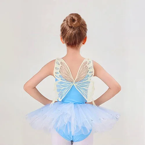 Miniatura 7 de IBAKOM Leotardos de ballet para niña, trajes de bailarina, vestido de baile de ballet con volantes de mariposa, falda de baile de lentejuelas