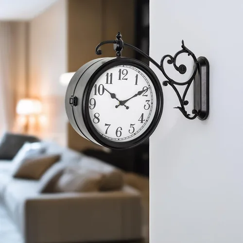 Miniatura 8 de Reloj de pared de doble cara, reloj de pared vintage de metal europeo, relojes de pared grandes de esquina antiguos para jardín, interior, exterior