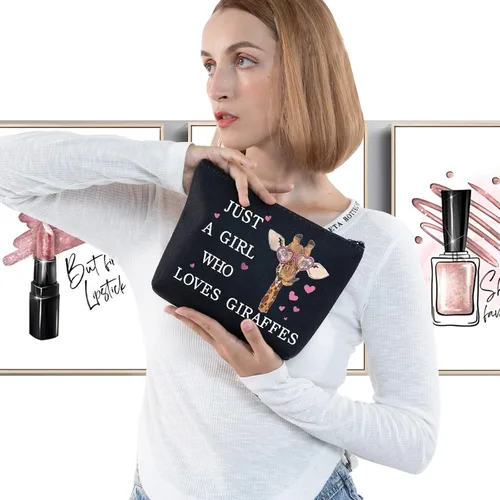 Miniatura 3 de LEVLO Divertida bolsa de cosméticos – Regalo para amantes de los animales – Just A Girl Who Loves Giraffes Makeup Zipper Bag Bag Loves Giraffe Ama a